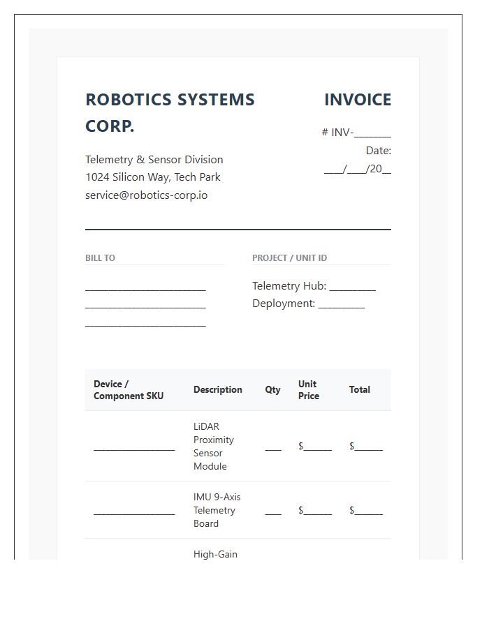 Robotic Telemetry Sensor Device Invoice Template