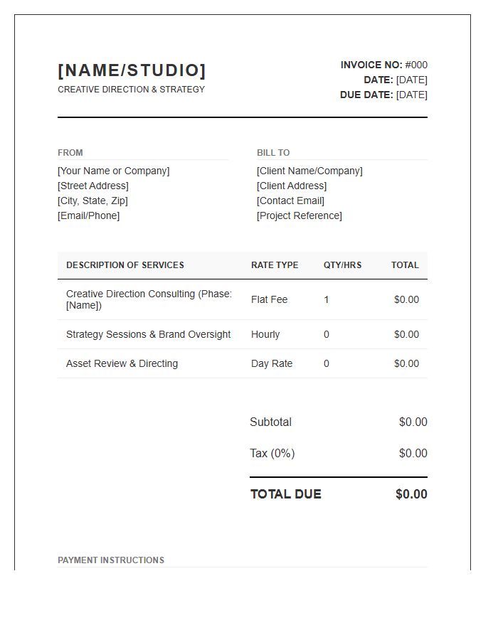 Creative Director Consulting Fee Invoice Template