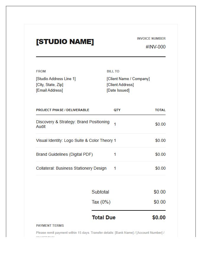 Creative Studio Brand Identity Invoice Template