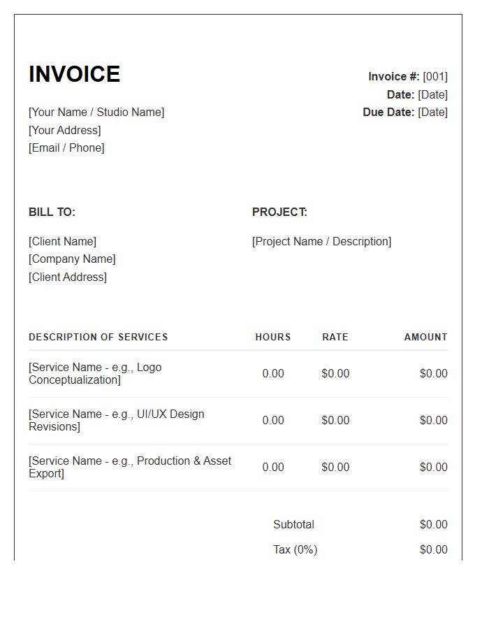 Freelance Graphic Designer Hourly Rate Invoice Template