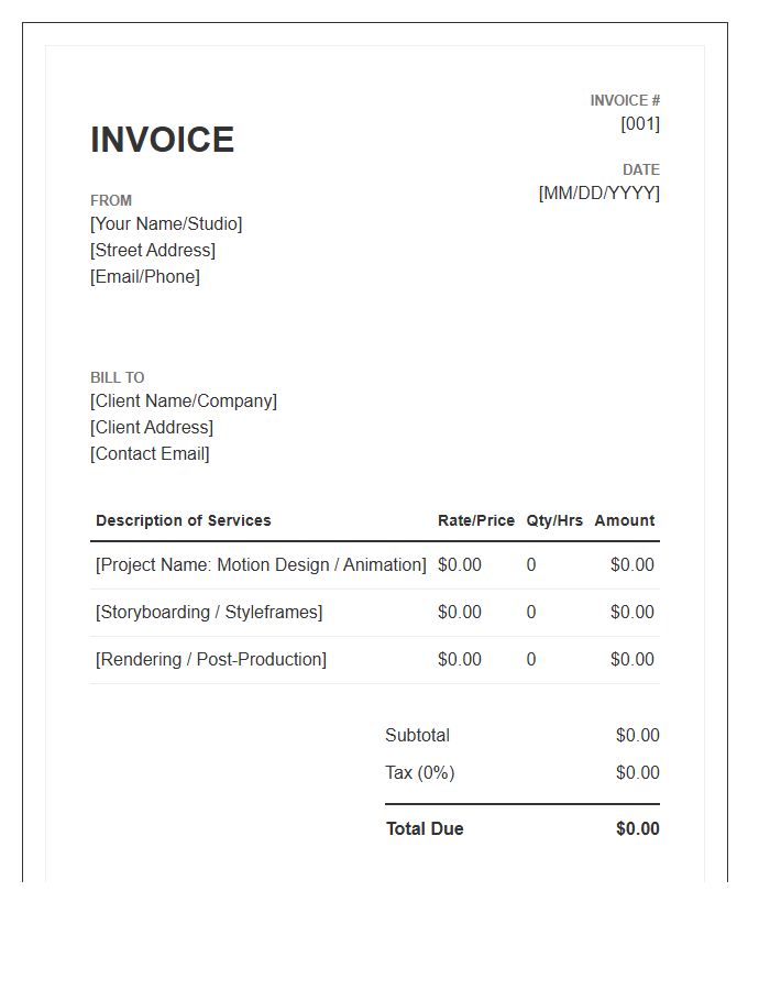 Freelance Motion Graphics Specialist Invoice Template