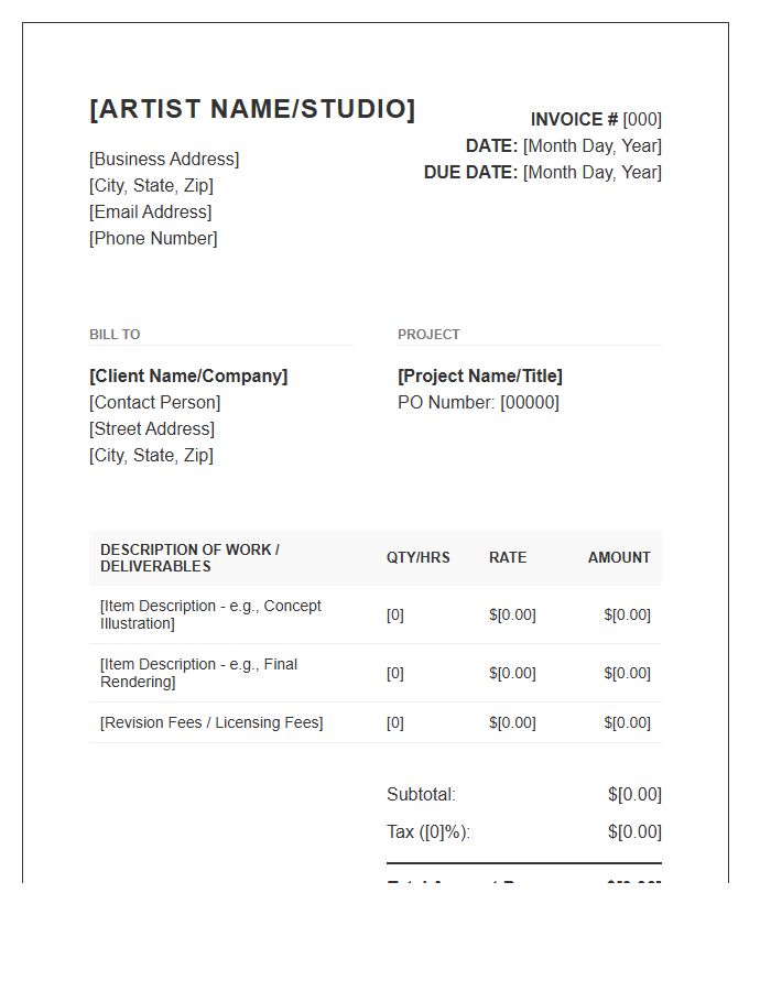 Freelance Visual Artist Commercial Invoice Template