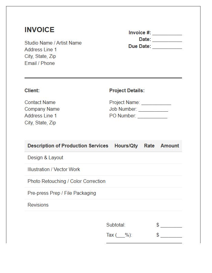 Graphic Arts Production Work Invoice Template