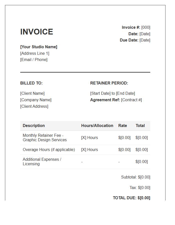 Graphic Design Retainer Agreement Invoice Template