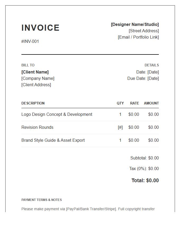 Independent Designer Logo Design Invoice Template