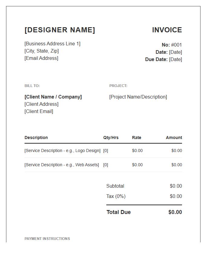 Independent Graphic Designer Business Invoice Template