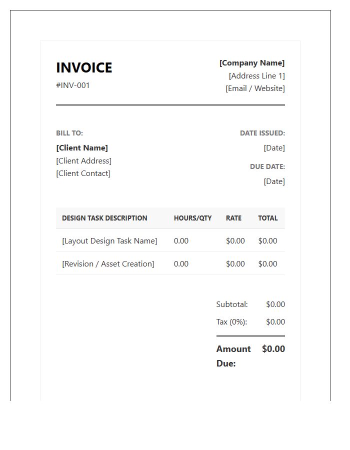 Professional Layout Design Task Invoice Template