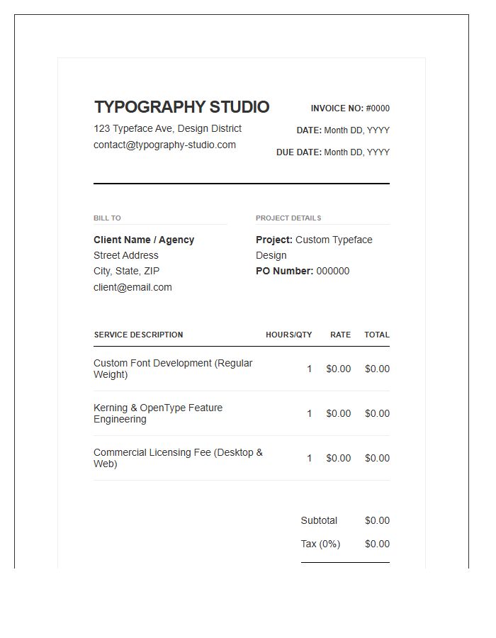 Professional Typography Design Service Invoice Template