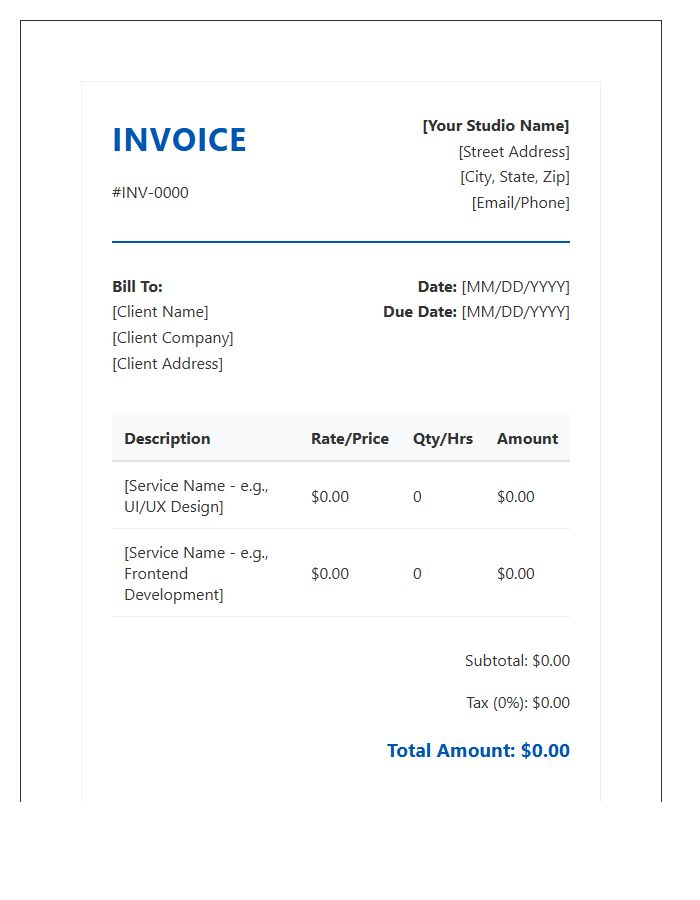 Professional Web Design Service Invoice Template