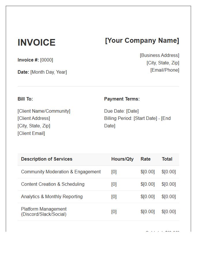 Community Management Monthly Billing Invoice Template