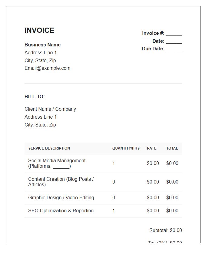Monthly Content Creation And Management Invoice Template