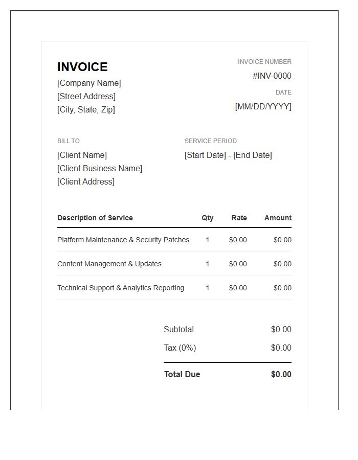 Monthly Platform Management Service Invoice Template