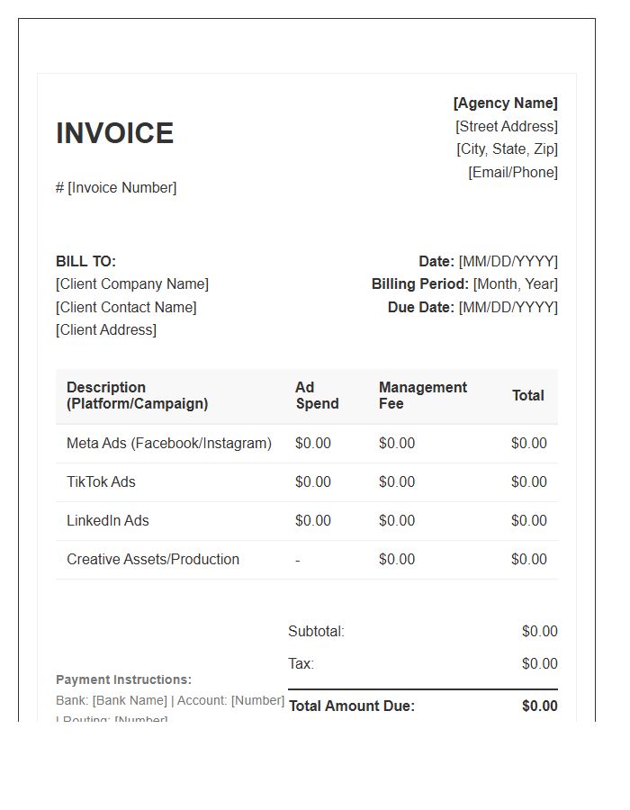 Paid Social Media Campaign Monthly Invoice Template