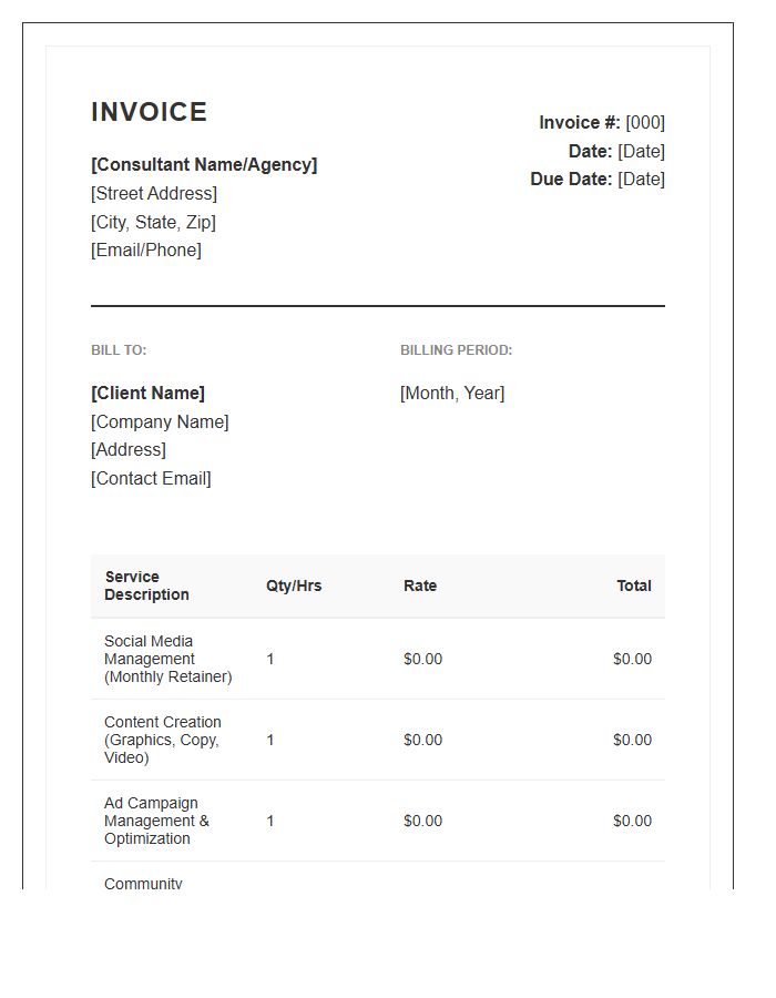 Professional Social Media Consultant Monthly Invoice Template
