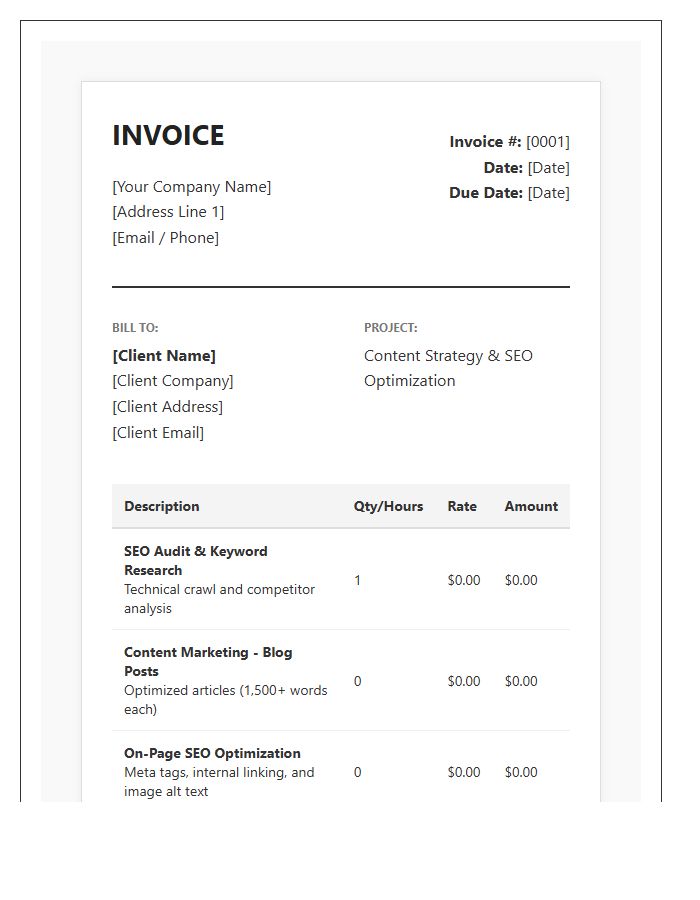 Content Marketing And SEO Invoice Template