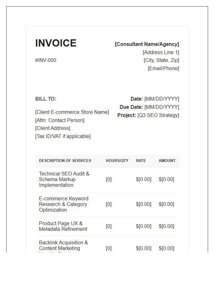 E-commerce SEO Consultant Invoice Template