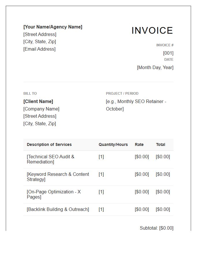 Freelance SEO Consultant Invoice Template