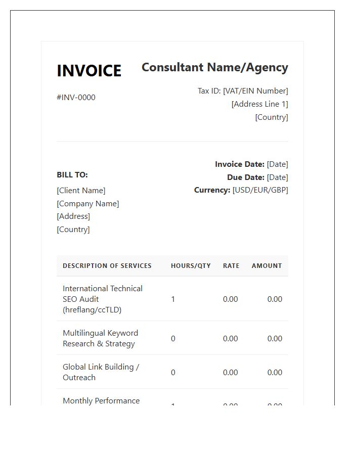International SEO Consultant Invoice Template