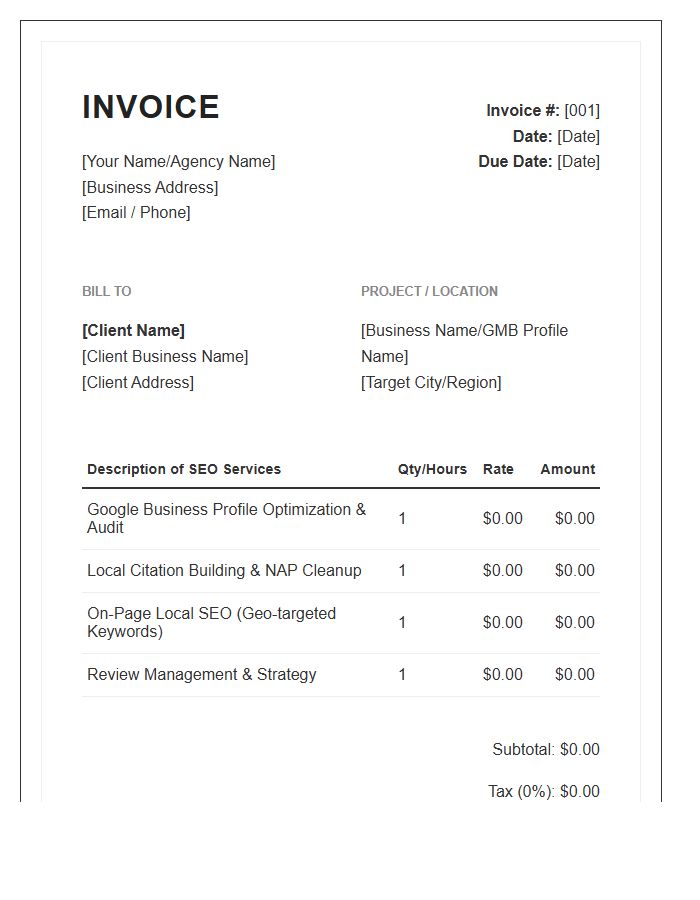 Local SEO Specialist Invoice Template