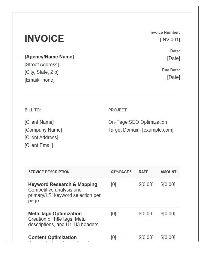 On Page SEO Optimization Invoice Template