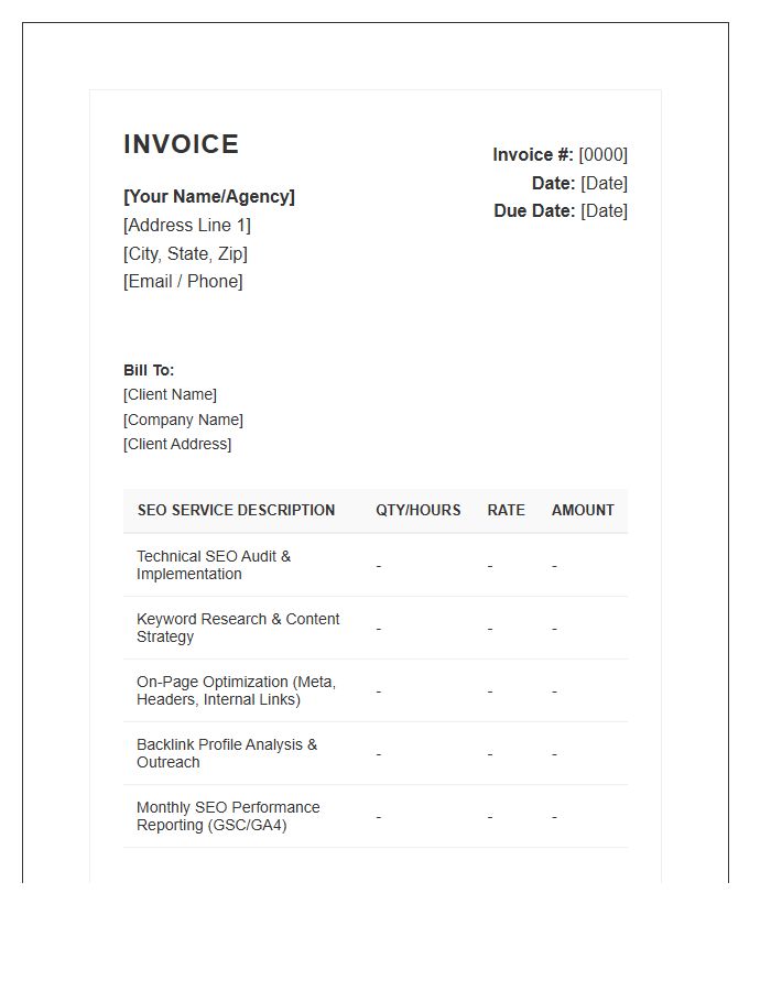 Organic Search Specialist Invoice Template