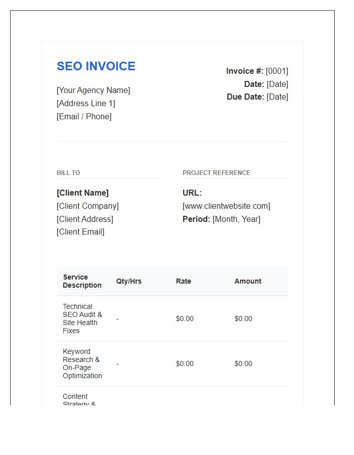 Professional SEO Services Invoice Template