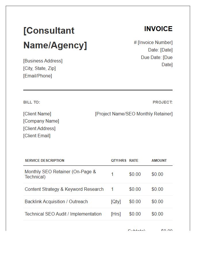 Search Engine Optimization Consultant Invoice Template