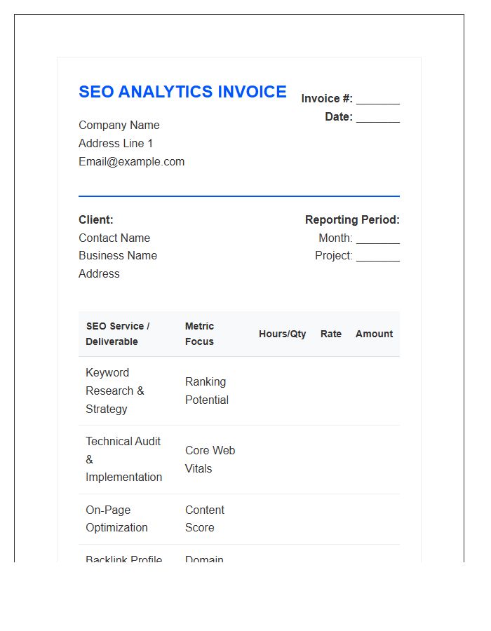 SEO Analytics Reporting Invoice Template