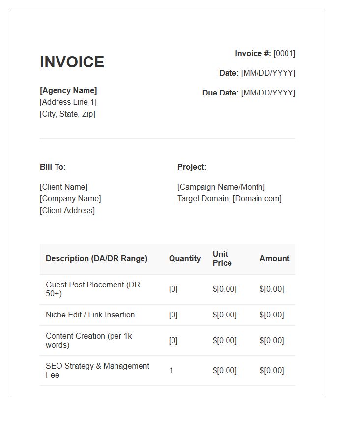 SEO Link Building Services Invoice Template
