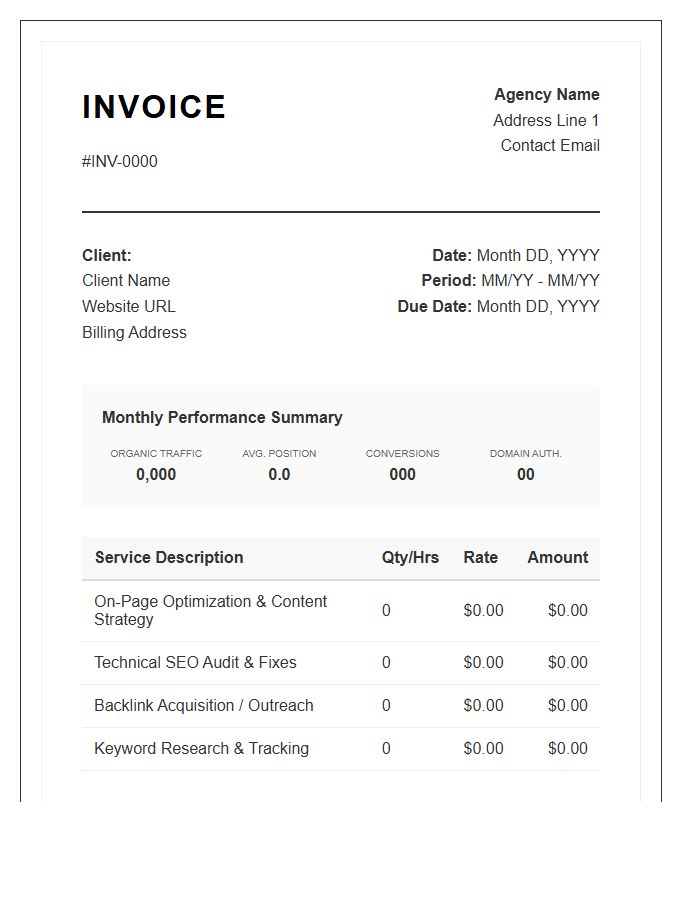 SEO Performance Tracking Invoice Template