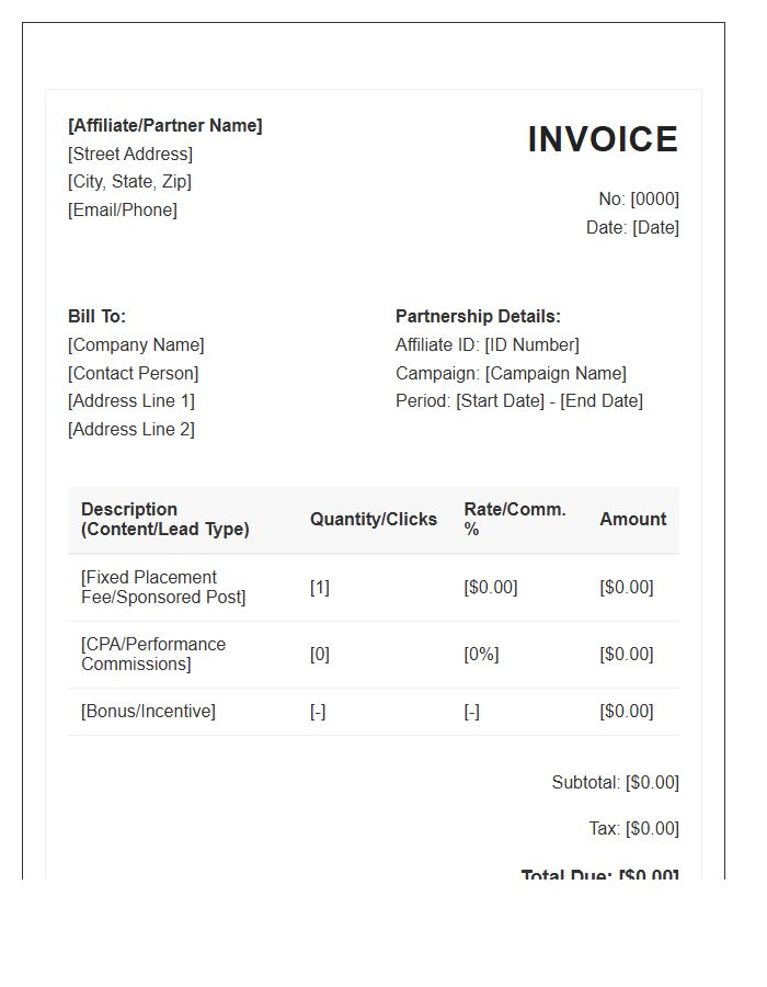 Affiliate Content Partnership Invoice Template