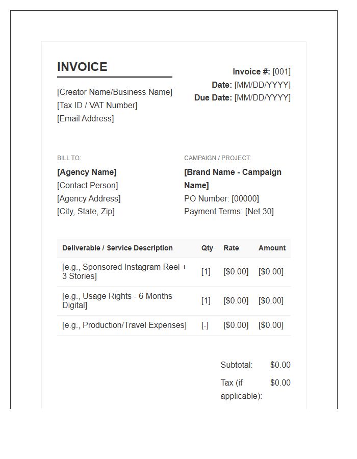 Creator Agency Partnership Invoice Template