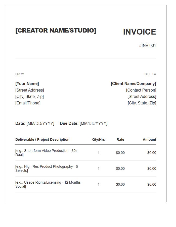 High Quality Content Creator Invoice Template