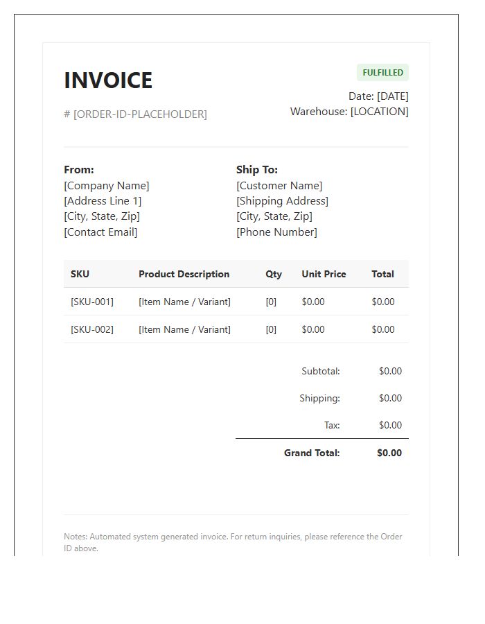 Automated E-commerce Order Fulfillment Invoice Template