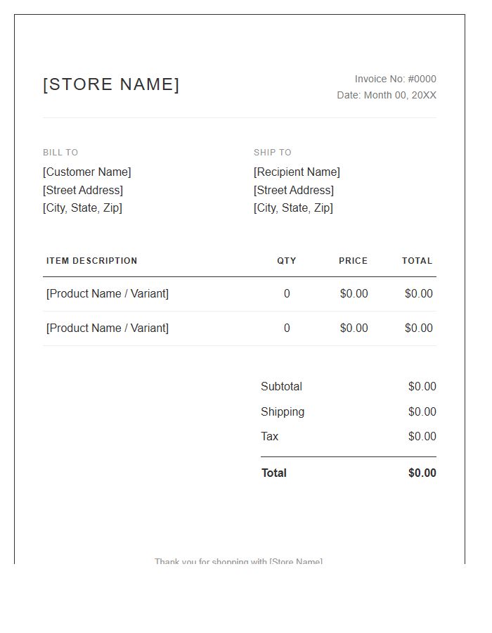 Boutique Online Store Invoice Template