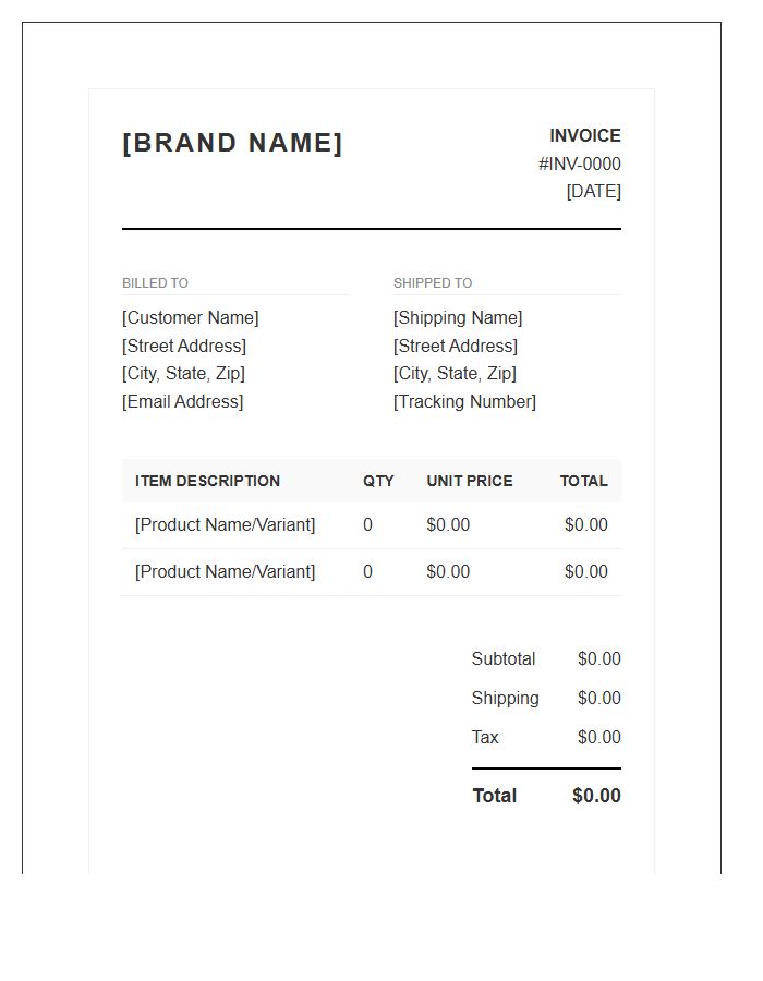 Brand Identity E-commerce Invoice Template