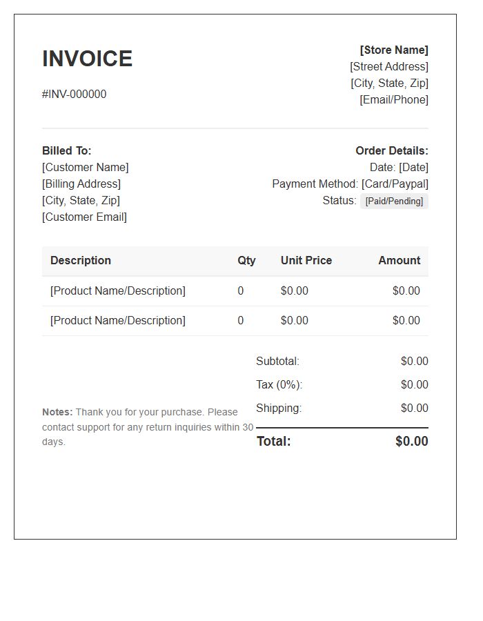 Customer Portal E-commerce Invoice Template