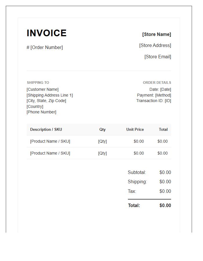 Dropshipping Store Order Fulfillment Invoice Template