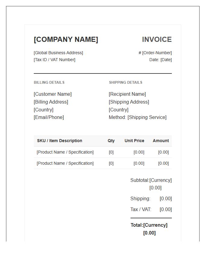 Global E-commerce Order Fulfillment Invoice Template