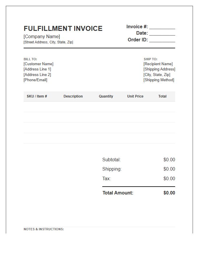Inventory Management Order Fulfillment Invoice Template