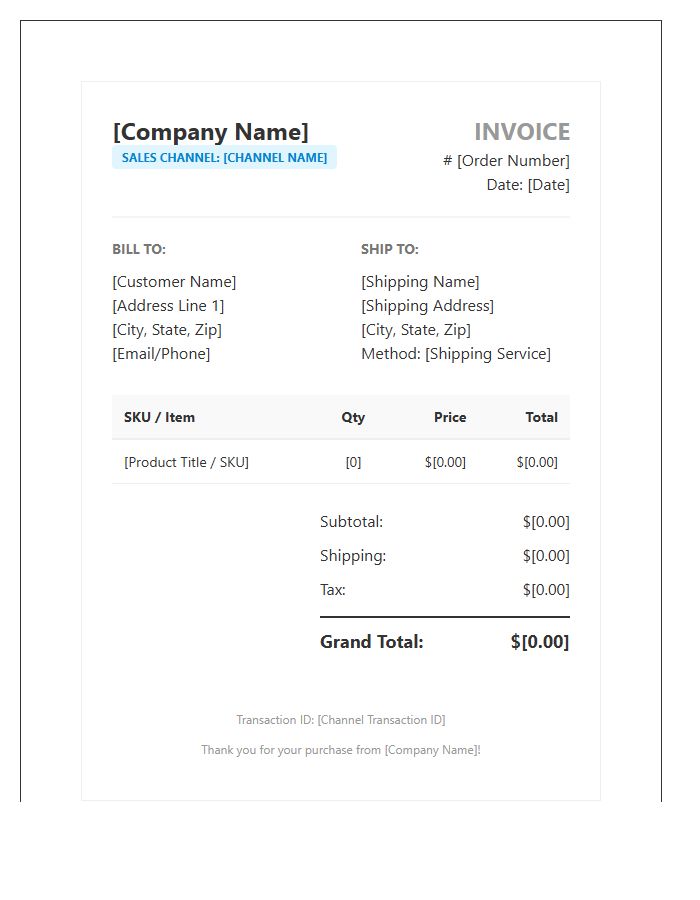 Multi Channel E-commerce Invoice Template