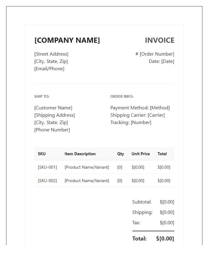 Professional E-commerce Order Fulfillment Invoice Template