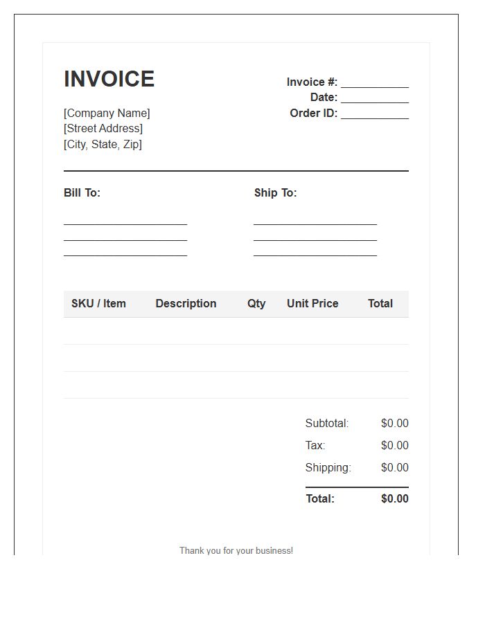 Retail Order Fulfillment Invoice Template