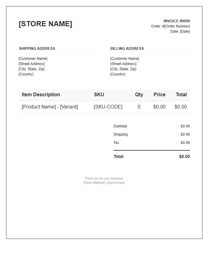 Shopify Order Fulfillment Invoice Template