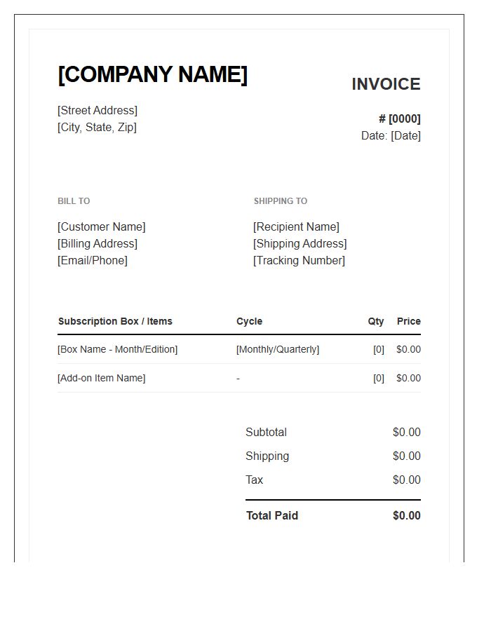 Subscription Box Order Fulfillment Invoice Template