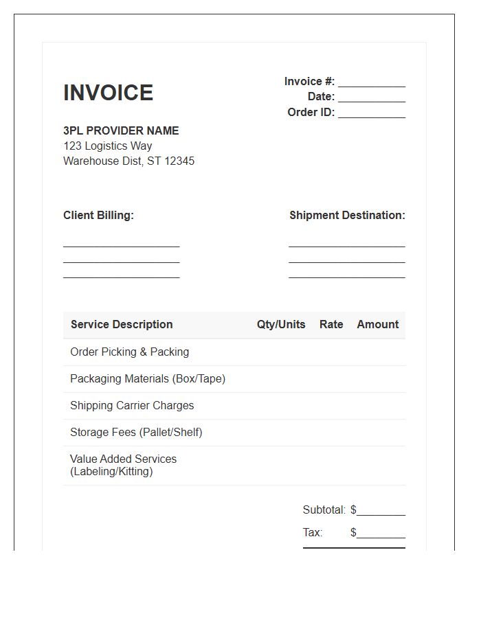 Third Party Logistics Order Fulfillment Invoice Template