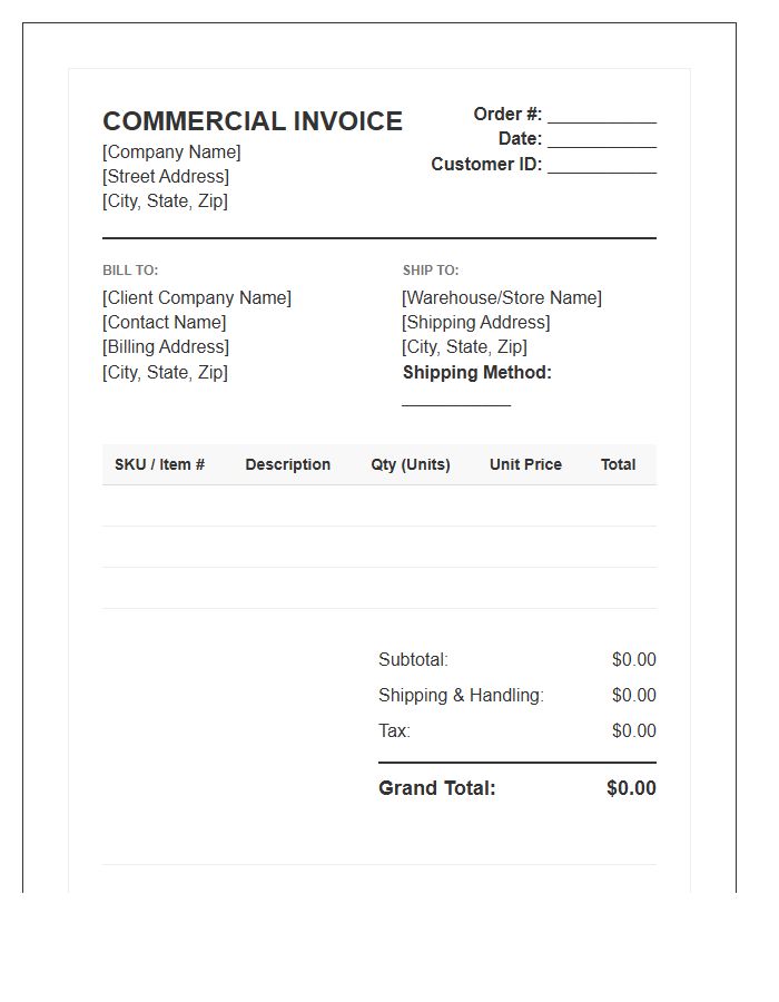 Wholesale E-commerce Order Fulfillment Invoice Template